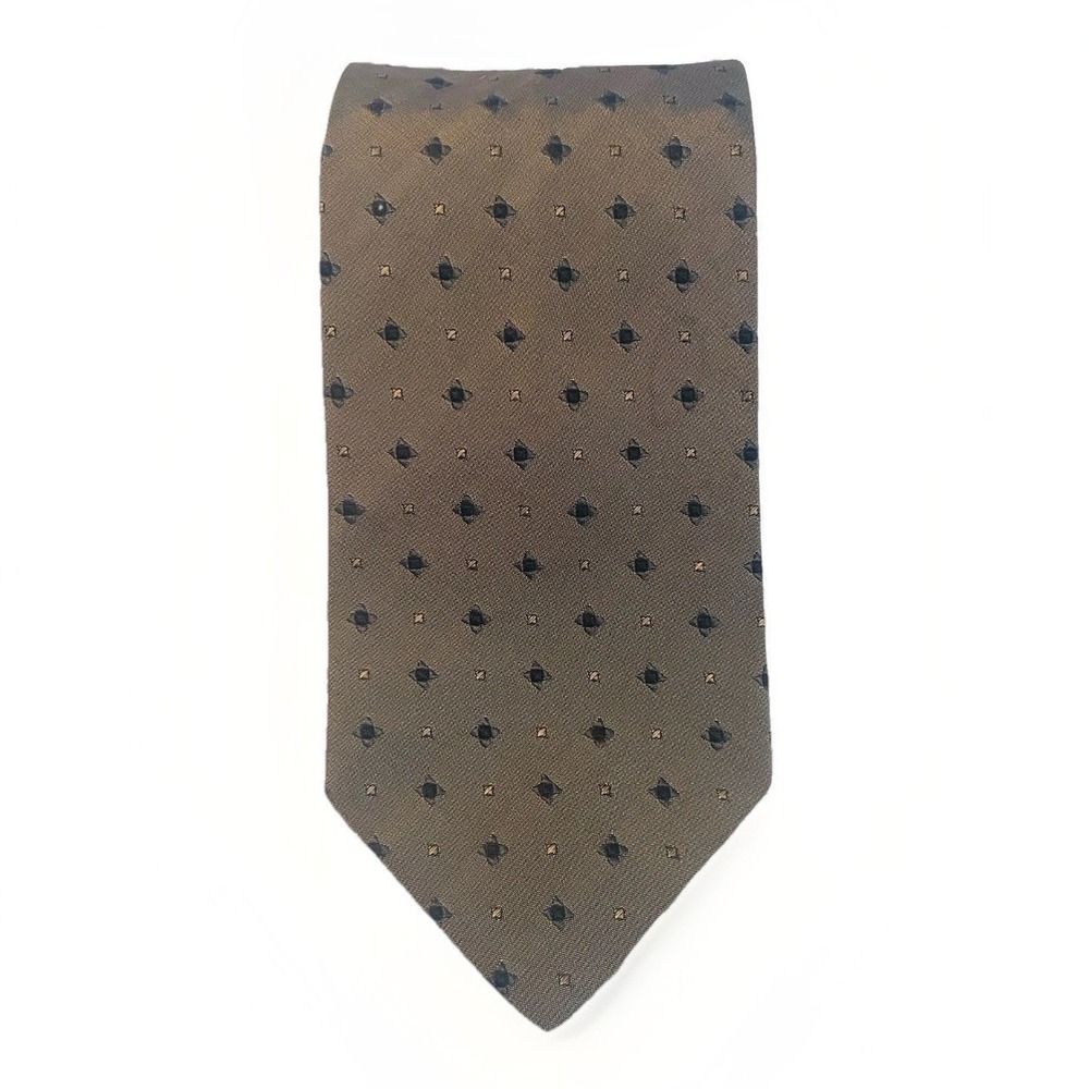 Hugo Boss Silk Tie Mens One Size Olive Geometric Diamond Made in Italy Business